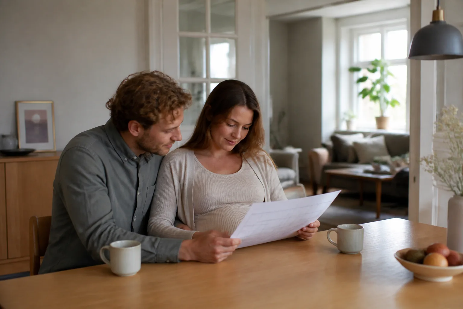 Virkelighedsnær dansk hverdagssituation, der illustrerer gravid uge for uge
